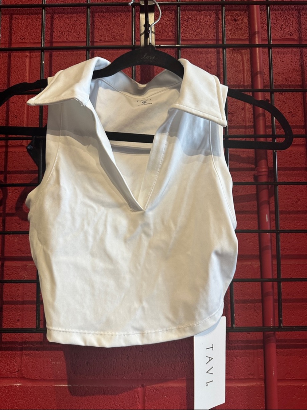 Tavi White Sleeveless Collared V-Neck Crop Top